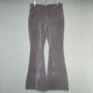 Free People Velvet Taupe High Rise Flare Pants Front Buttons closure